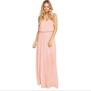 Show Me Your Mumu Kendall Maxi Dress V Neck Slit Blouson Frosty Pink L